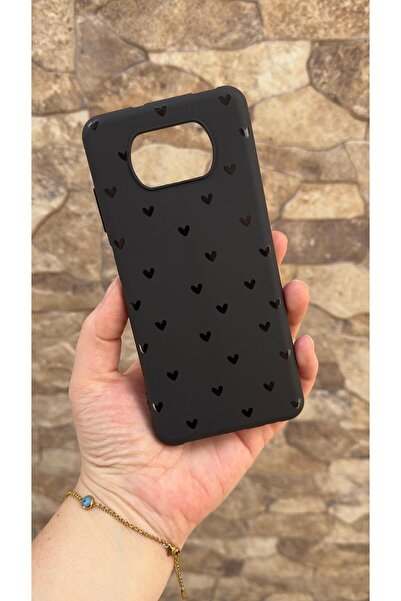 Vip Case Poco X3 ve X3 Pro Uyumlu Mini Siyah Kalp Desenli Silikon Darbe Emici...