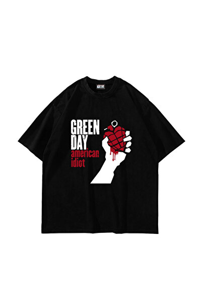 Bak Moda Green Day cu imprimeu supradimensionat Tricou negru unisex
