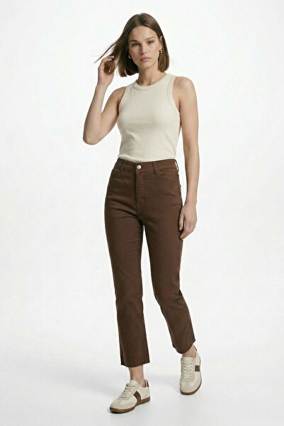 Rays Καφέ παντελόνι με κοψίματα στο τελείωμα 0321