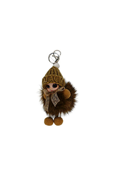 Gift Design Breloc pufos maro deschis cu model bebeluș