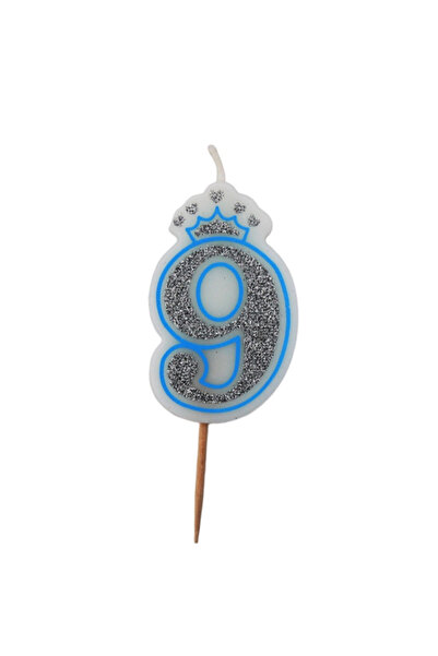 Gift Design Lumânare aniversară cu sclipici albastru, numărul 9