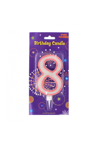 Eurowrap Κερί επετείου, γιγάντιο, αριθμός 8, αστραφτερό ροζ, 12x8 εκ.