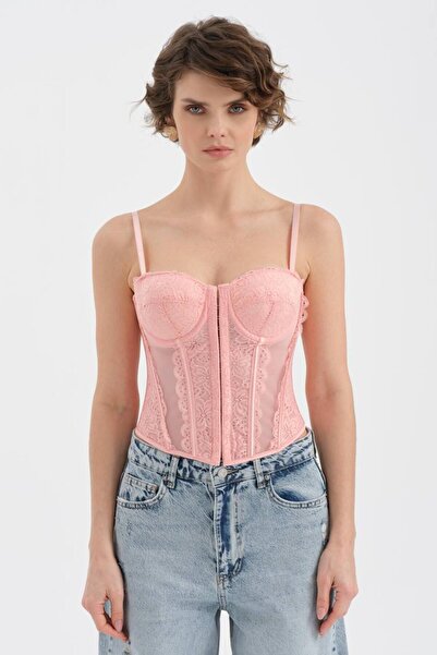 tw3 Γυναικείος κορσές με δαντέλα στο μπροστινό μέρος και λεπτομερή σχεδίαση