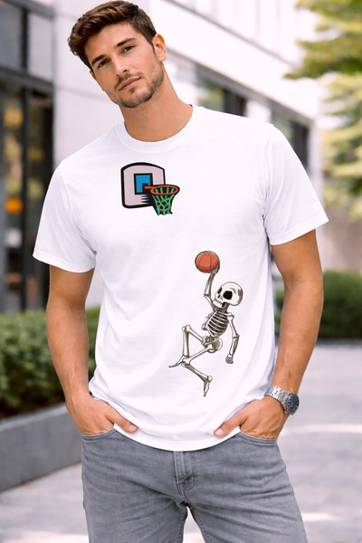 VODEXA Tricou supradimensionat pentru bărbați, cu imprimeu cu schelet care fa...