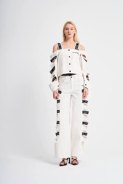 tw3 Γυναικείο μπουφάν με λεπτομέρεια κομμένων μανικιών και σχέδιο ανοιχτού ώμου