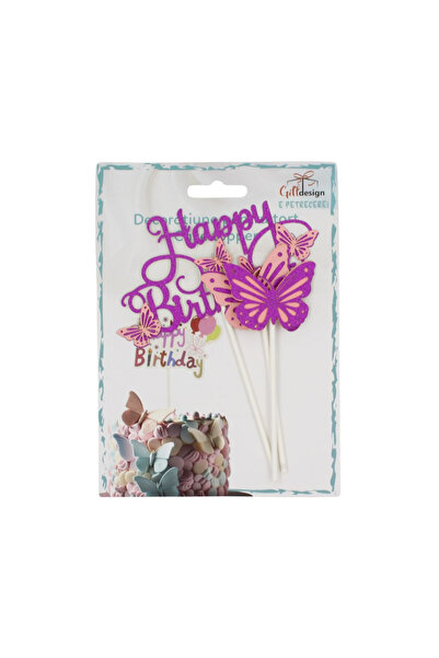 Gift Design Διακοσμητικό τούρτας με ροζ-μωβ πεταλούδες