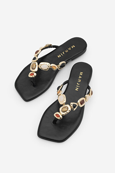 Marjin Γυναικείες παντόφλες με μεταλλική χρυσή αγκράφα, με ανοιχτό δάχτυλο, κ...