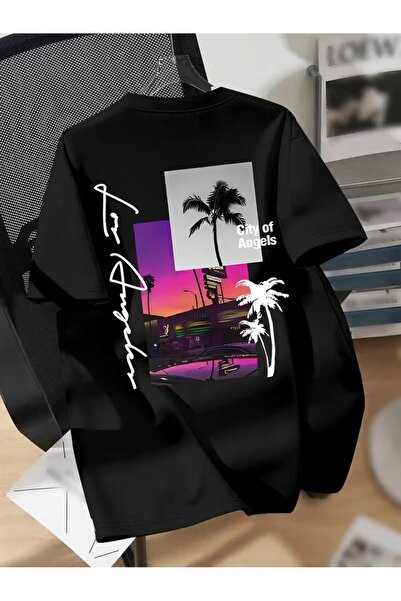 LAND MODA Ανδρικά Γραφικά T-Shirts, Ανδρικό T-Shirt με σχέδιο Λος Άντζελες, Μ...