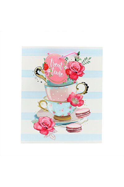 Eurowrap Τσάντα δώρου από χαρτί M με φλιτζάνια τσαγιού και λουλούδια