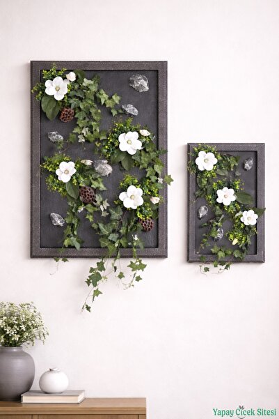Yapay Çiçek Sitesi Ahşap Çerçeveli Yapay Çiçek Duvar Tablosu 60x80 cm 2li Set