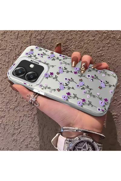 ARTISHELL Oppo A3/A3X 4G/5G Uyumlu Tam ekran mor çiçekli darbeye dayanıklı ko...