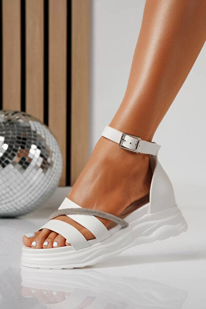 Zaira Γυναικεία λευκά σανδάλια πλατφόρμας από οικολογικό δέρμα Xandria # 2471...