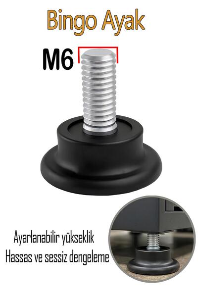 GLASWEN Bingo Rotil Ayak Ayakları M6 Civatalı 6 Mm Siyah Profil Ayağı 2.5 Cm