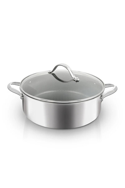 UNIQELLA SILVER PRO Serisi 28cm Karnıyarık Tencere 5.8L Cam Kapaklı