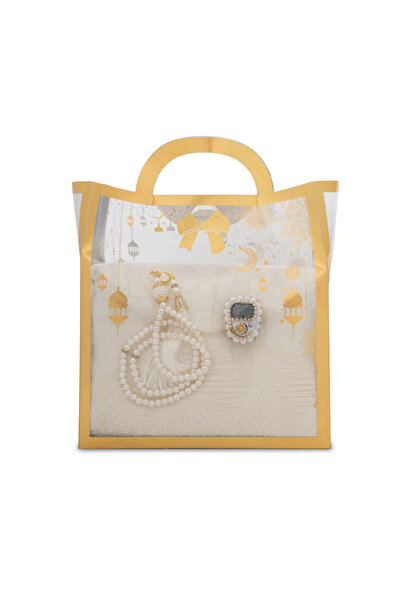 Hayrat Neşriyat Chenille Prayer Rug + Prayer Beads + Beaded Zikirmatik Gift S...