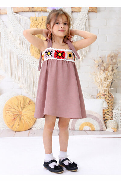 İncilay Kids İncilay 192-04-25 Κορίτσια Ayrobin υφασμάτινο αμάνικο φόρεμα με ...