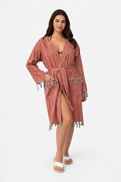 DRESSY LIFE Μπουρνούζι πεστεμάλ με κουκούλα, κιμονό παραλίας, αυθεντικό μπουρ...