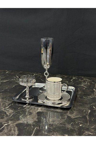 isra kristal Silver Coffee Presentation Set – Silver Coffee Cup, Turkish Coffee Pot, Coffee Saucer and Tray - Luxury Coffee Set
