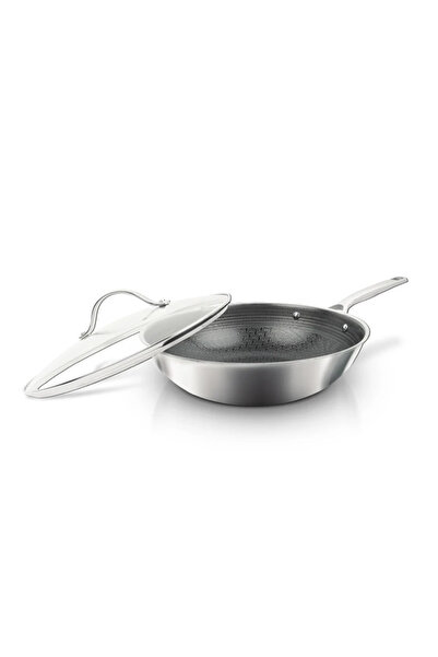 UNIQELLA SILVER PRO Serisi 28cm Wok Tava 3.7L Cam Kapaklı