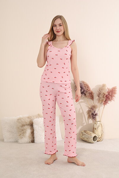 MEBA Γυναικείο Σετ Πιτζάμες από Ύφασμα Μπουρούμεκ με Μακρύ Πάτο και Τιράντες