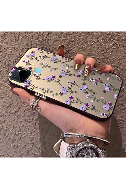 ARTISHELL Realme C21Y/C25Y Uyumlu Tam ekran mor çiçekli darbeye dayanıklı kor...