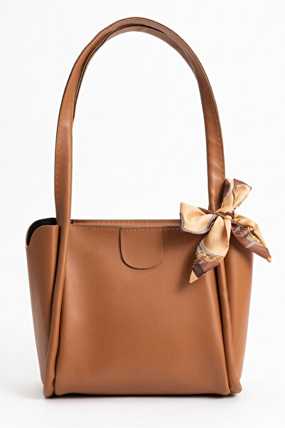 TOFİSA Γυναικεία τσάντα ώμου από συνθετικό δέρμα Tan - 28185-TABA