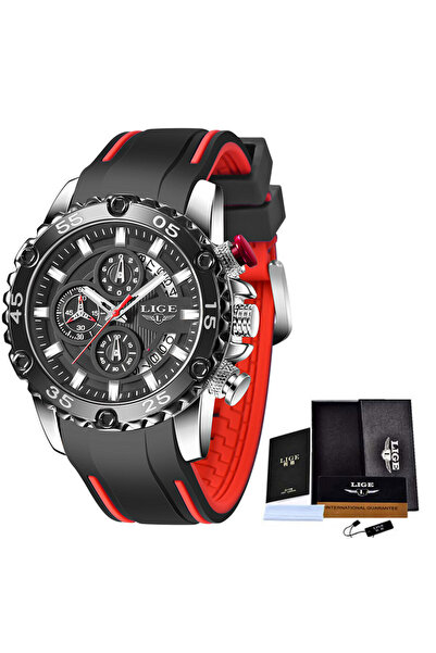 Lige Men's watch LG10027, Quartz, 46mm, 3BAR, Analog Display, Silicone Strap,...