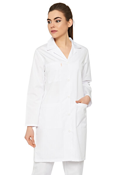 İŞMONT Γυναικεία λευκή ποδιά εργασίας με κουμπιά μπροστά και τσέπες στο πλάι,...