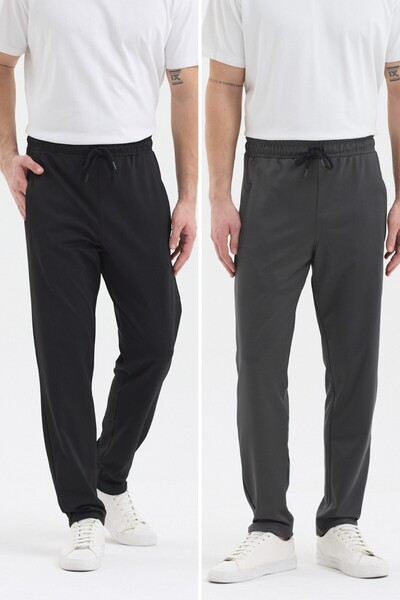 COMEOR Ανδρικό μαύρο-ανθρακί ύφασμα κατάδυσης με τσέπες με φερμουάρ, ίσια μπα...