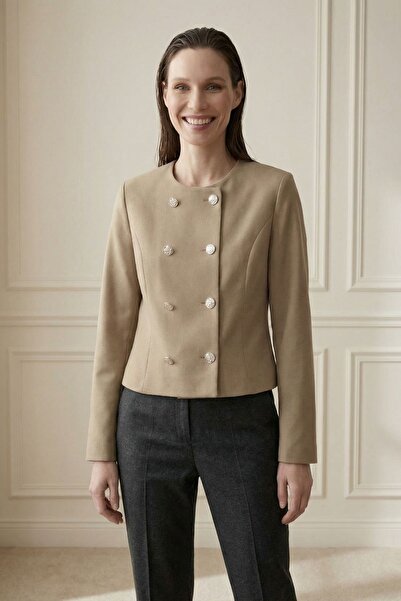 Hiccup MY FASHION Κοντό λινό μπουφάν με κουμπιά