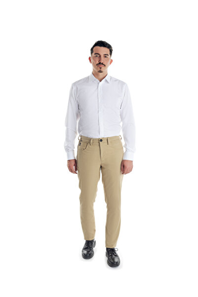 URSACHI Pantaloni barbati casual, blugi, bumbac, culoare crem, închidere cu f...