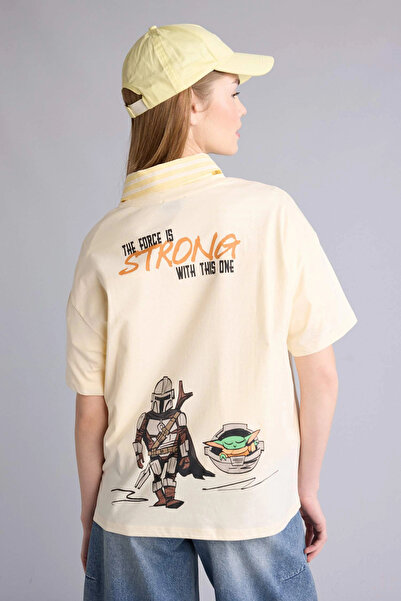 DeFacto H0268Axer103 Ecru Star Wars Oversized Back Printed T-Shirt
