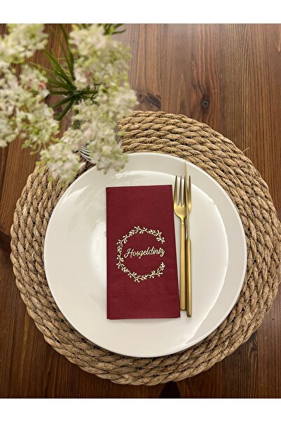 kidspartim Gold Gilded Cherry Colored Framed Welcome Waiter Napkins 16 Pieces