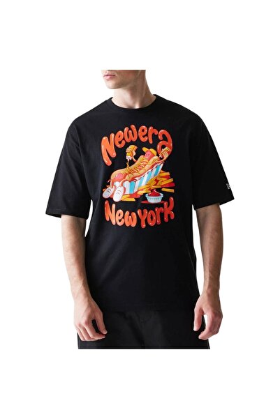 NEW ERA Μπλουζάκι oversized με γραφικό χοτ-ντογκ, μαύρο, XXL