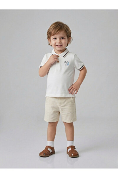 Sani Σετ λινό σορτς με σχέδιο πλοίου για αγόρια