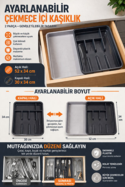 Snow Homs Γκρι οργάνωση κουταλιών διπλής όψης, επεκτάσιμη, πρακτική, εντός συ...