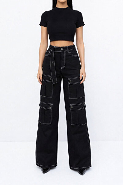 Lighter Jeans Γυναικείο μαύρο ψηλόμεσο παντελόνι Palazzo με φαρδιά μπατζάκια,...