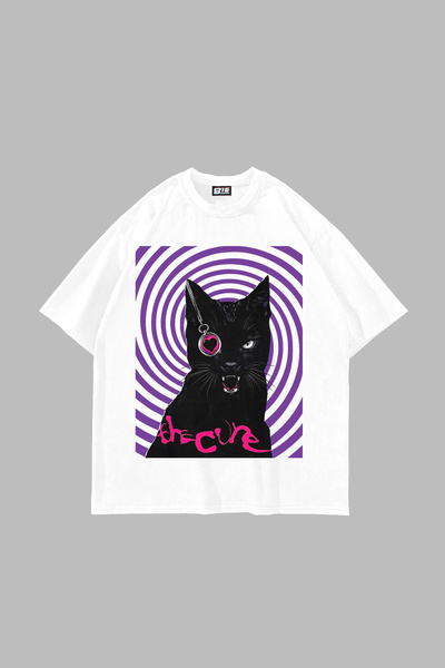 Bak Moda The Cure με τύπωμα oversized Ουνισέξ Λευκό Μπλουζάκι