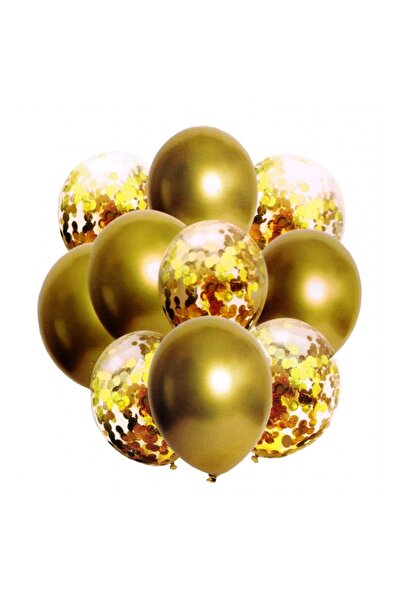 OEM Set of 10 Metallic Gold Party Balloons + Confetti