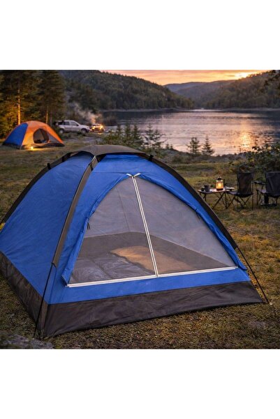 Genel Markalar ® 3 Kişilik Manuel Kamp Çadırı - Düz Kapılı Outdoor Aile, Doğa...