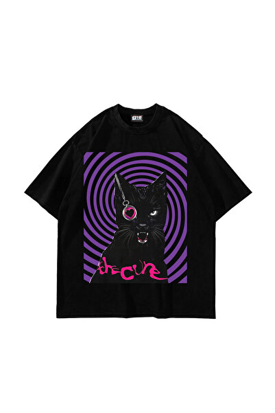 Bak Moda The Cure με τύπωμα oversized Ουνισέξ Μαύρο Μπλουζάκι