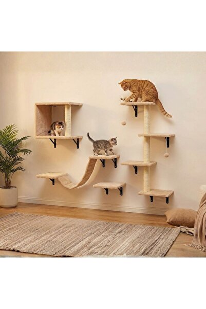 Koopman Set modular de cățărat și joacă pentru pisici, cu sisal, culoare bej.