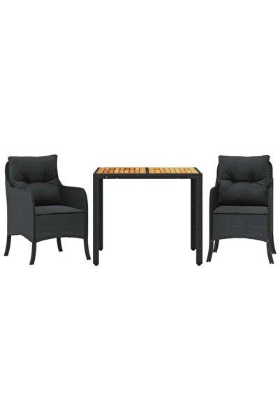 vidaxl Set mobilier de grădină cu perne, 3 piese, negru, poliratan
