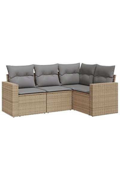 vidaxl Set canapele de grădină, 4 piese, cu perne, bej, poliratan