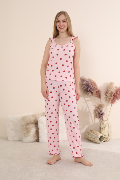 Elit Γυναικείο Σετ Πιτζάμες από Ύφασμα Μπουρούμεκ με Μακρύ Πάτο και Τιράντες