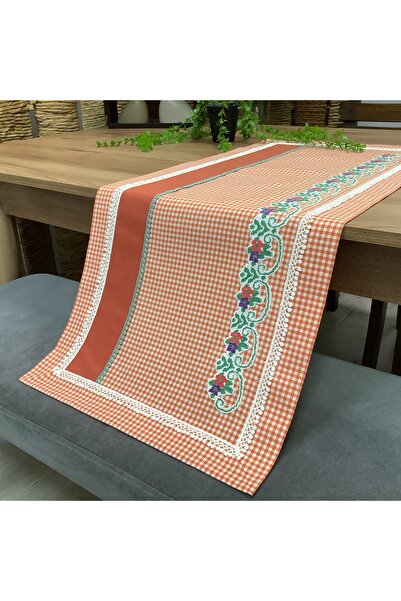 OYA home Kırmızı Kaneviçeli & Pitükare Kumaşlı Runner -45*100 cm