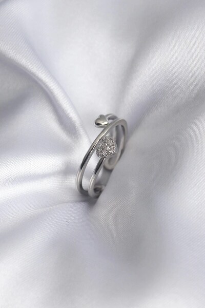 TakÇalıştır Brass Silver Color Zircon Stone Detail Heart Model Women's Ring
