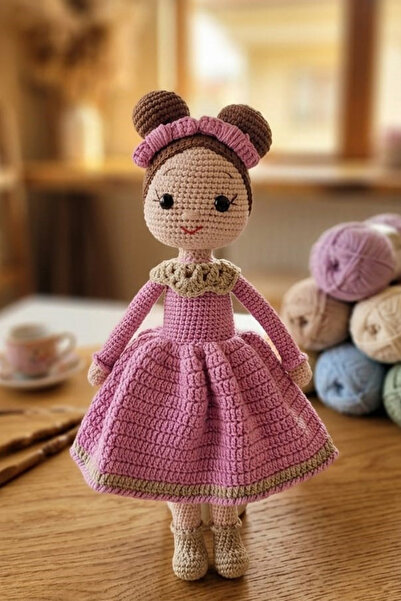 kelebeginruyasihobievi Amigurumi Uyku Arkadaşı Pembe Elbiseli Topuzlu Kız Beb...