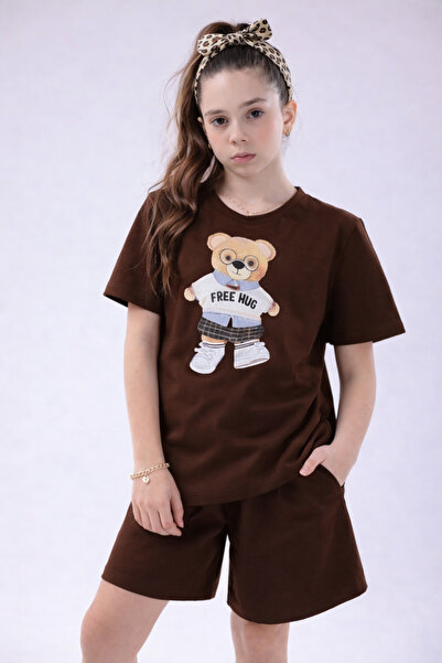 EYLÜL ELİF BUTİK Σετ σορτς με στάμπα αρκουδάκι για κορίτσια – 100% βαμβακερό ...