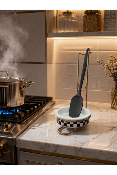 ferayhome Kaşıklık Mutfak Aksesuarı Yemek Kaşıklığı Siyah Damalı Gold - Feray...